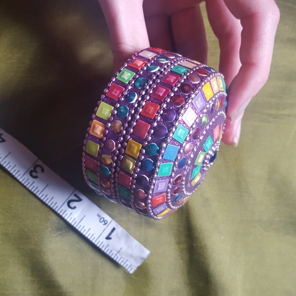 Vintage Trinket jewellery ring Box Bedazzled boho chic Kitsch Mardi Gras style - Picture 5 of 10